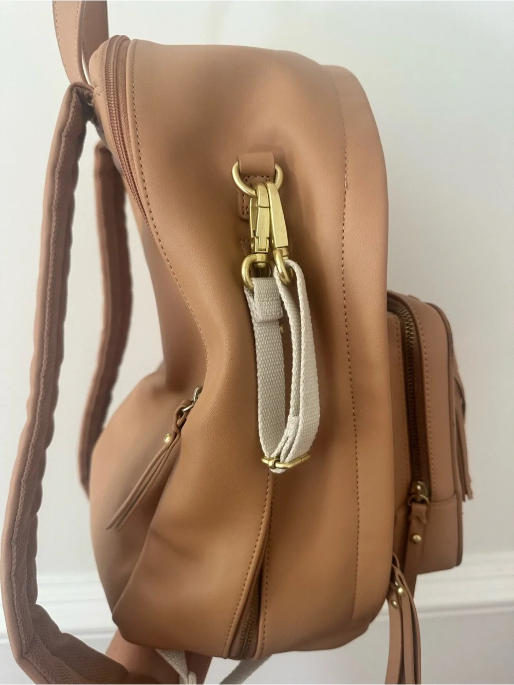 Tan Women's Backpack with Tassel Accent